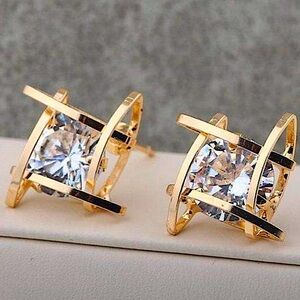 Gold Diamond Caged 3D Stud Earrings